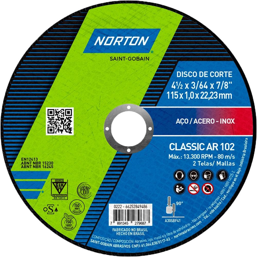 Disco de Corte fino Classic AR 102 Norton 115x1x2223mm
