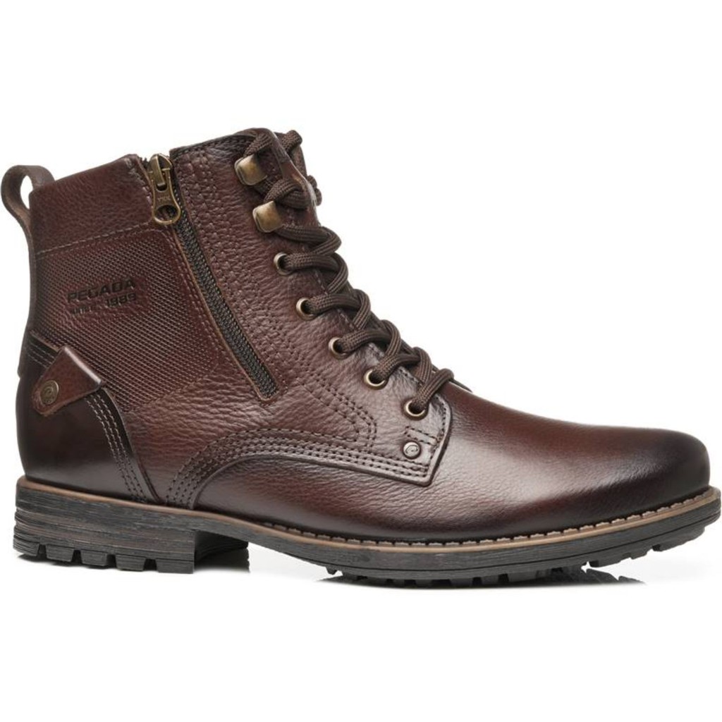 Bota Coturno Pegada - Masculina Couro Conforto - Zíper Lateral