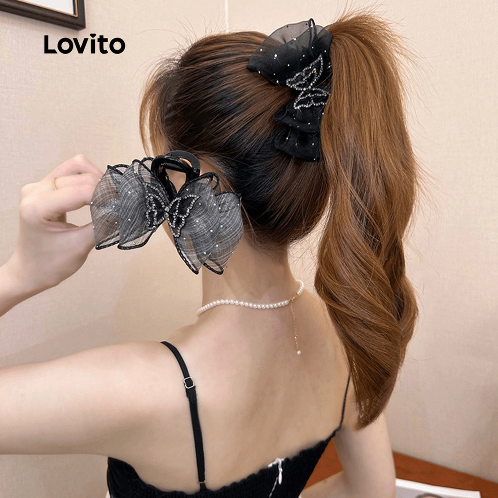 Lovito Presilhas de Cabelo Casuais de Renda para Todas As Estações Presilhas de Cabelo champagne LFA83206 - Fashion Accessories