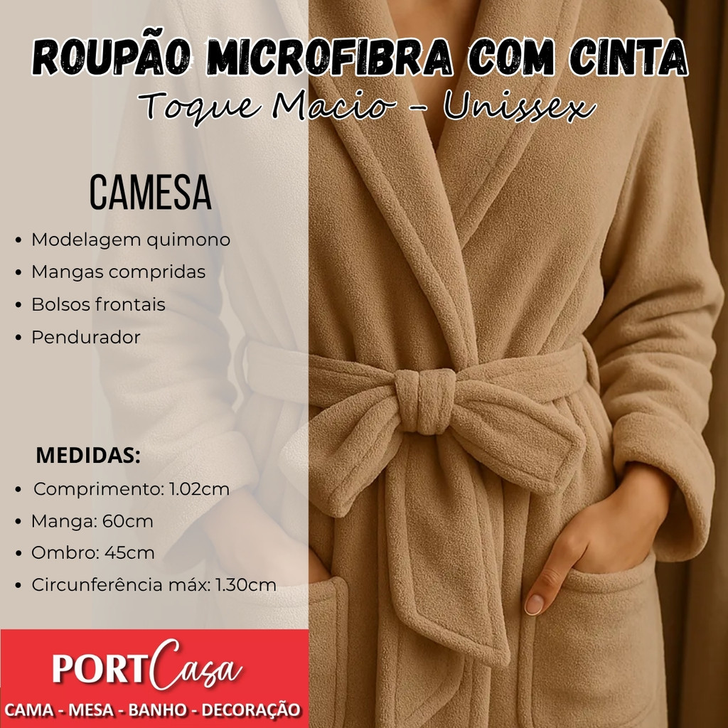 Roupão Microfibra Camesa Toque Extra Macio Unissex Tamanho Único Adulto