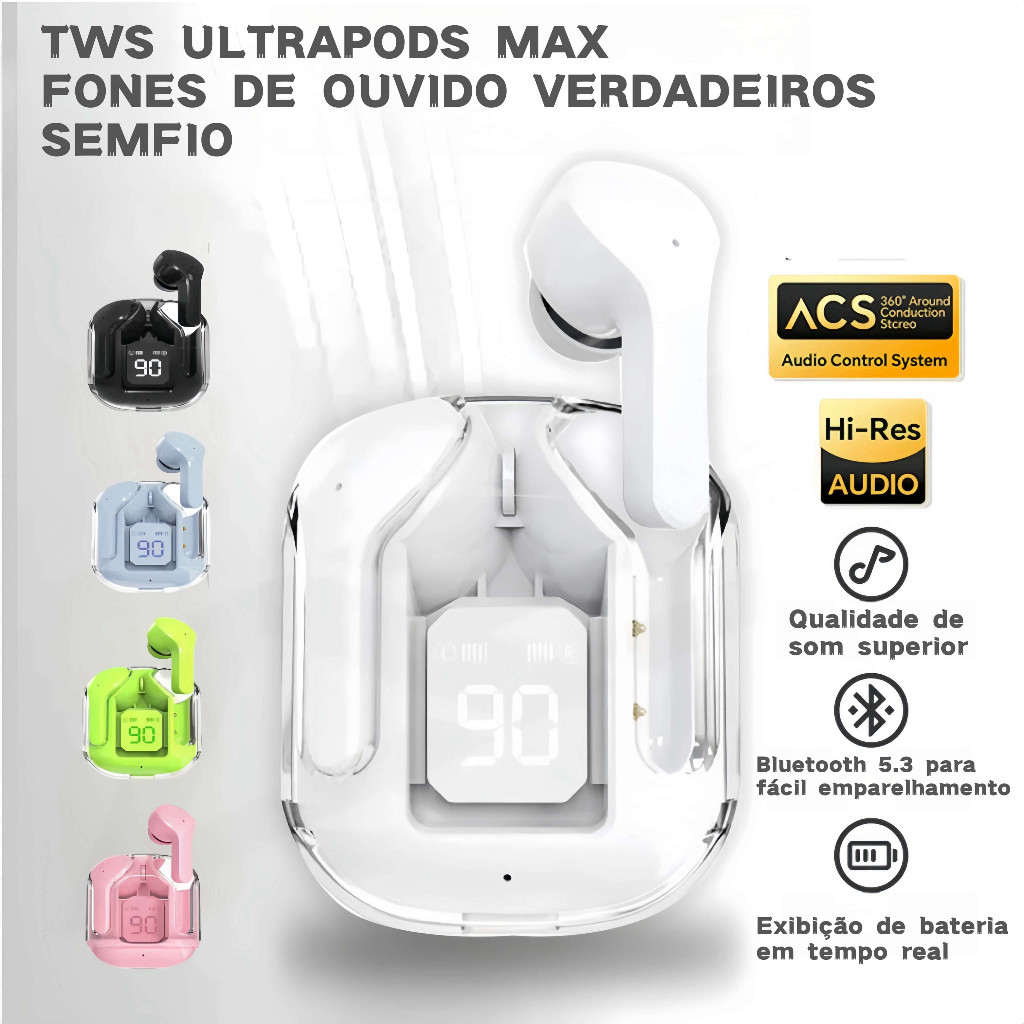 Fone De Ouvido NOVO Ruído Cancelando Earbuds Bluetooth Sem Stereo Com Carregamento De Visor Digital em Oferta na Shopee