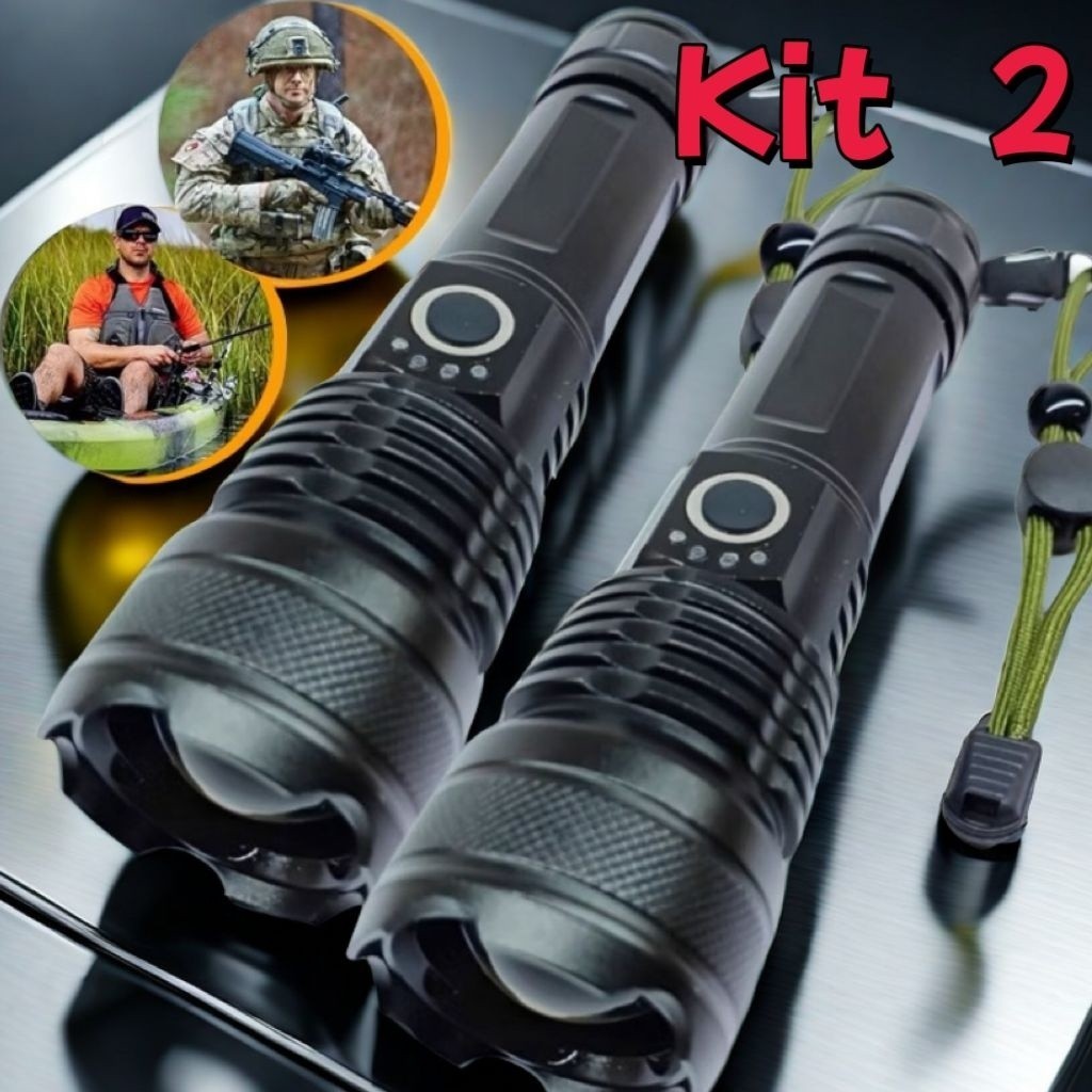 Kit Lanterna Super Potente T9 P50 Tática Mais Forte Do Mundo Potente Sitio Fazenda Acampamento Camping Segurança