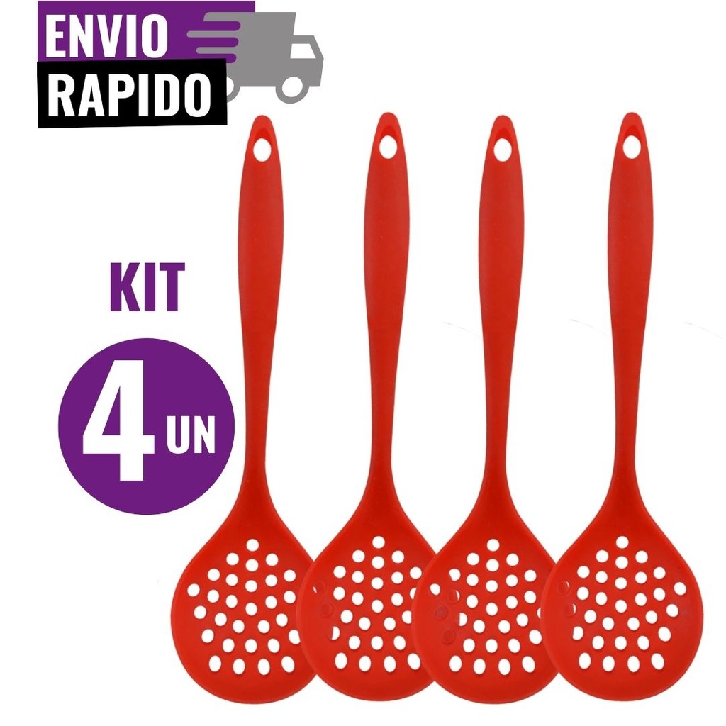 Conjunto 4 Escumadeira de Silicone Utensílio Antiaderente
