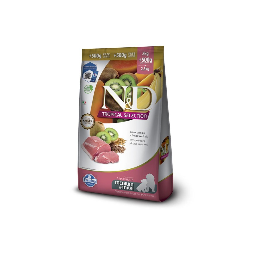 Ração N&D Tropical Cães Puppy Suíno 2kg + 500g