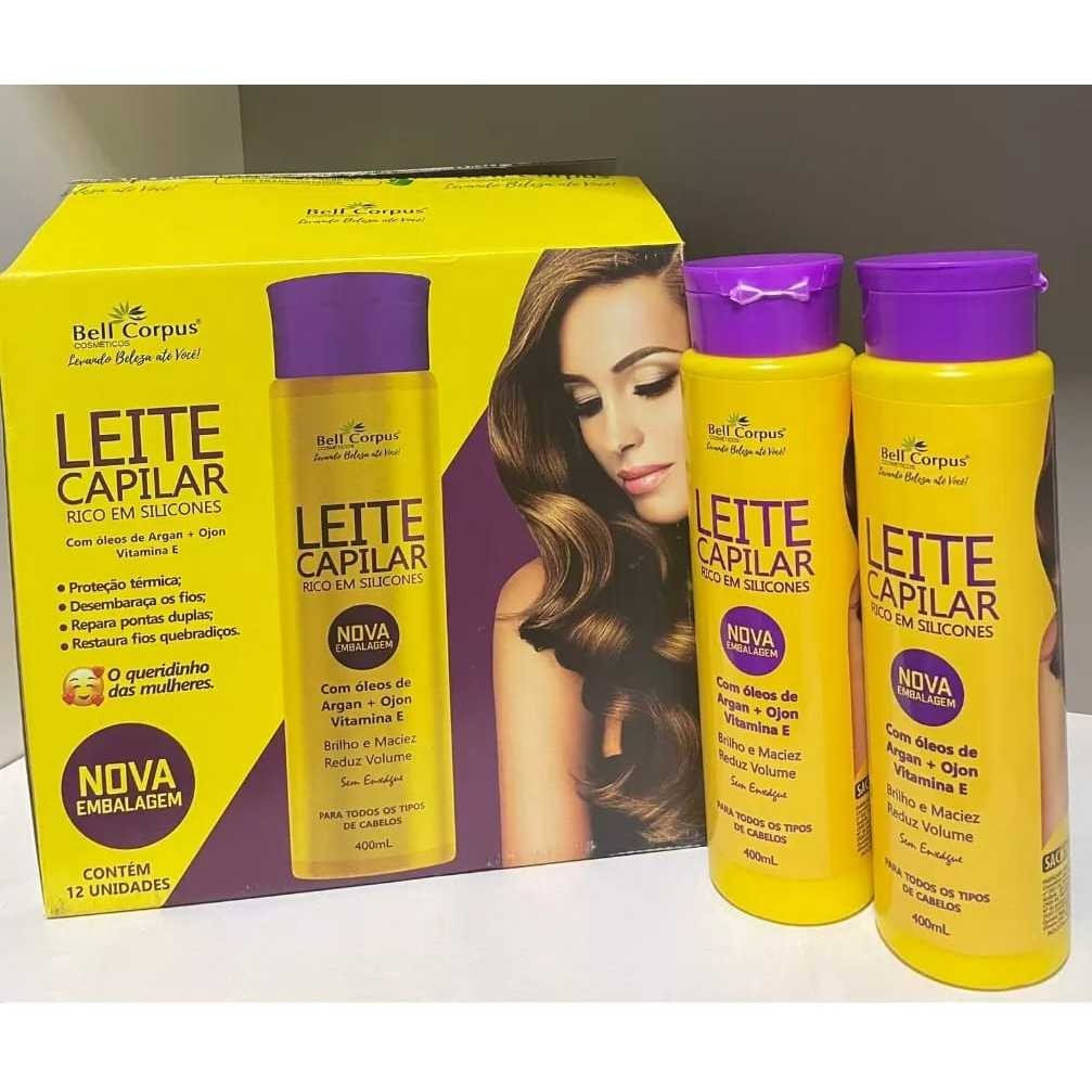 Kit com 2 Leite Capilar Siliconizado 400g Sem Enxágue Com Óleos De Argan - Bell Corpus em Oferta na Shopee