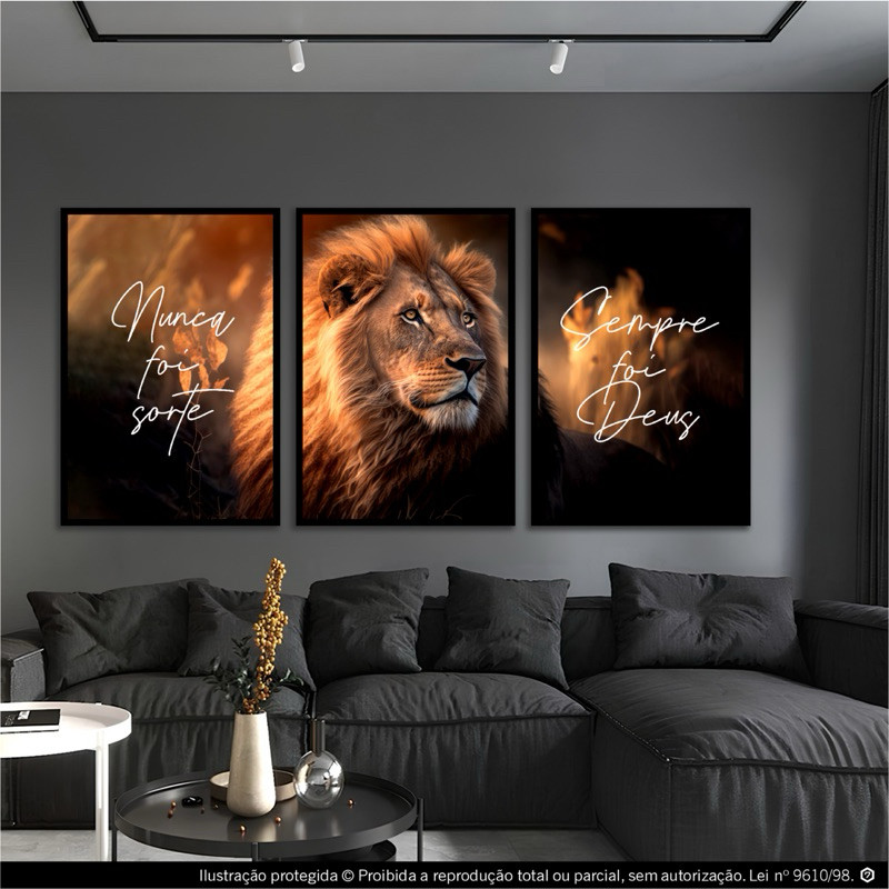 Quadro Decorativo Leão Juda Frase Nunca Foi Sorte Sempre Foi Deus Religioso Sala Quarto