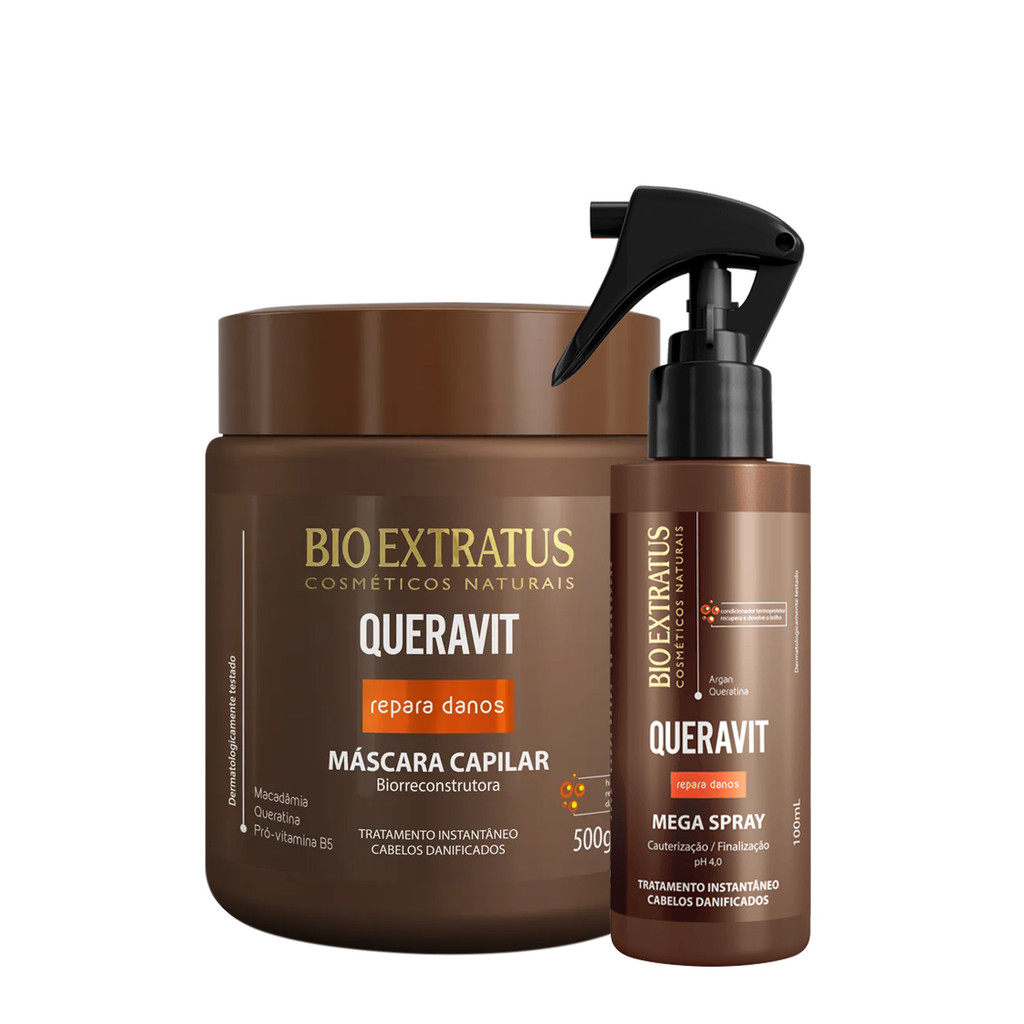 Kit Bio Extratus Queravit Spray e Máscara Biorreconstrutora (2 Produtos) em Oferta na Shopee