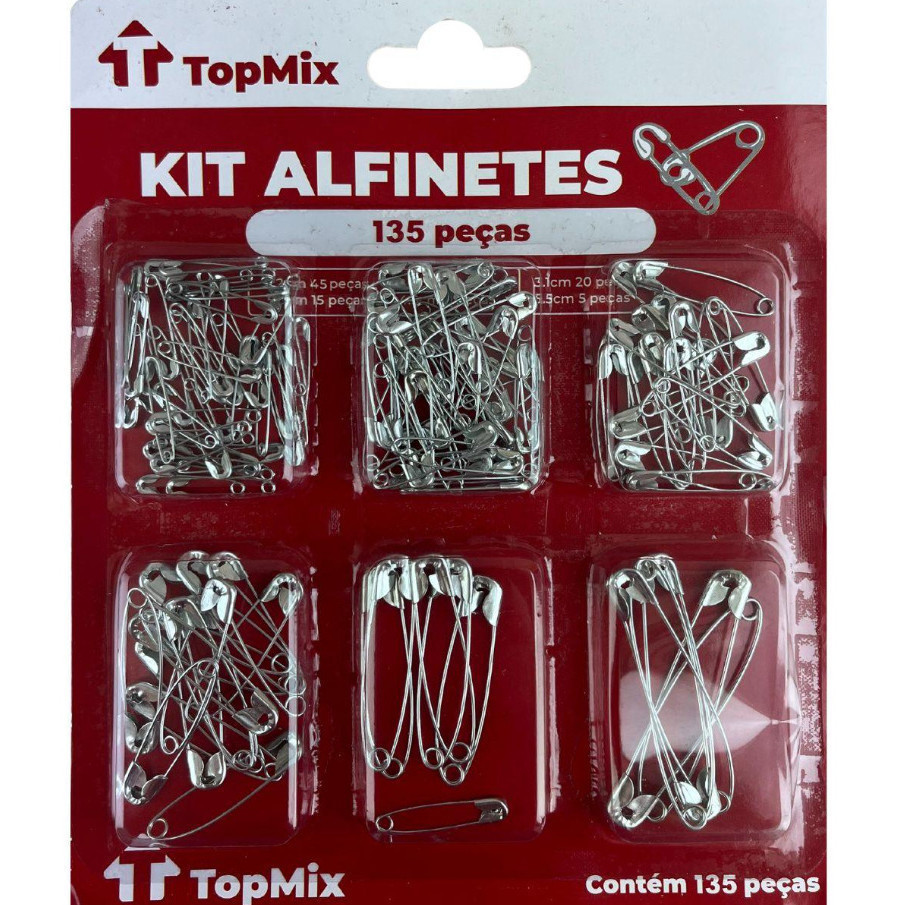 Kit Alfinete De Segurança Com 135 Peças E 6 Tamanhos- TopMix
