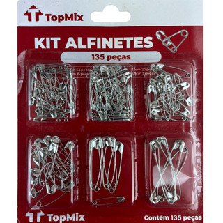 Kit Alfinete De Segurança Com 135 Peças E 6 Tamanhos- TopMix