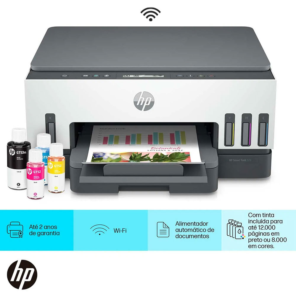 Impressora Multifuncional HP Smart Tank 724 Tanque de Tinta Colorida Scanner Duplex Wi-fi USB Bluetooth 2G9Q2A - detalhe