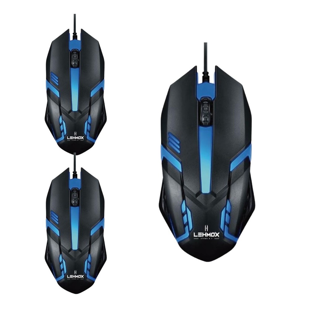 Kit 3 Mouse Gamer Com Fio Led Rgb Design Ergonômico 1,35m 1200 De Dpi Usb