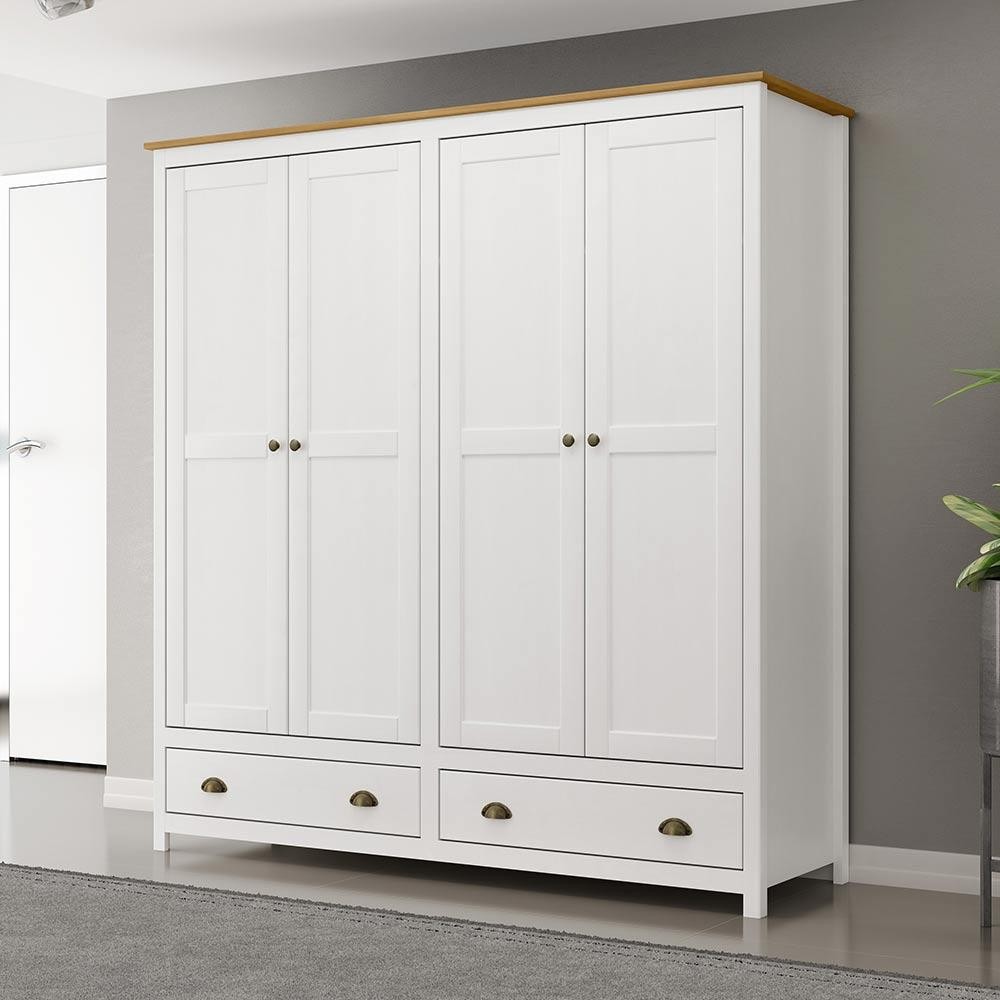 Guarda Roupa Madeira Maciça 4 Portas Osiris 2 Gavetas Branco/Freijó G74 - Gran Belo