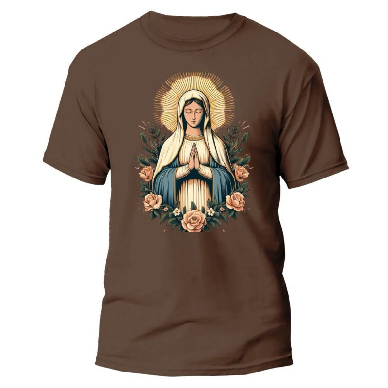 Camiseta Estampada Nossa Senhora Diversas Cores Camiseta Básica 100% Algodão Estampa Religiosa Católica