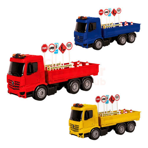 Caminhão Sinalização De Trânsito com 11 placas Brinquedo Sinalização De Obras 32cm
