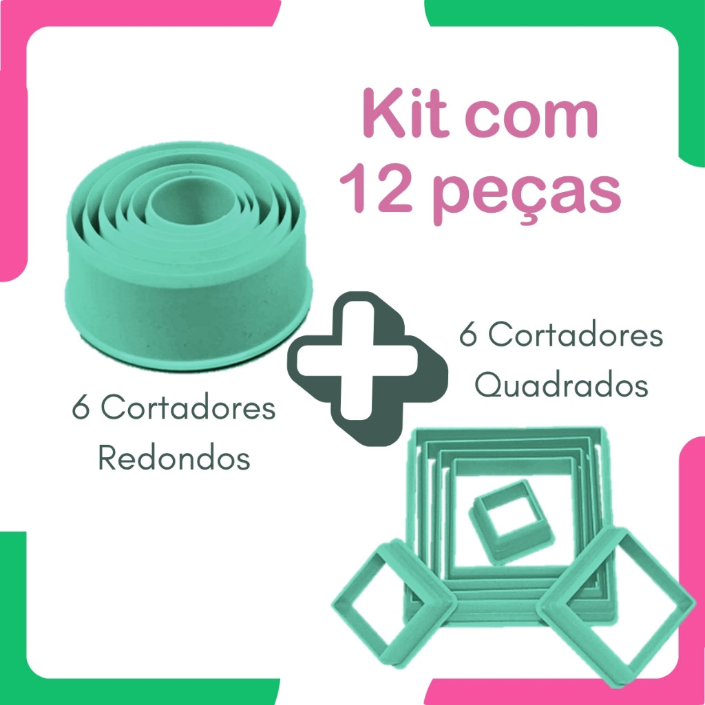 Jogo De Cortadores Redondo e Quadrado para Massa de Biscuit Plastico Com 12 Pecas em Oferta na Shopee