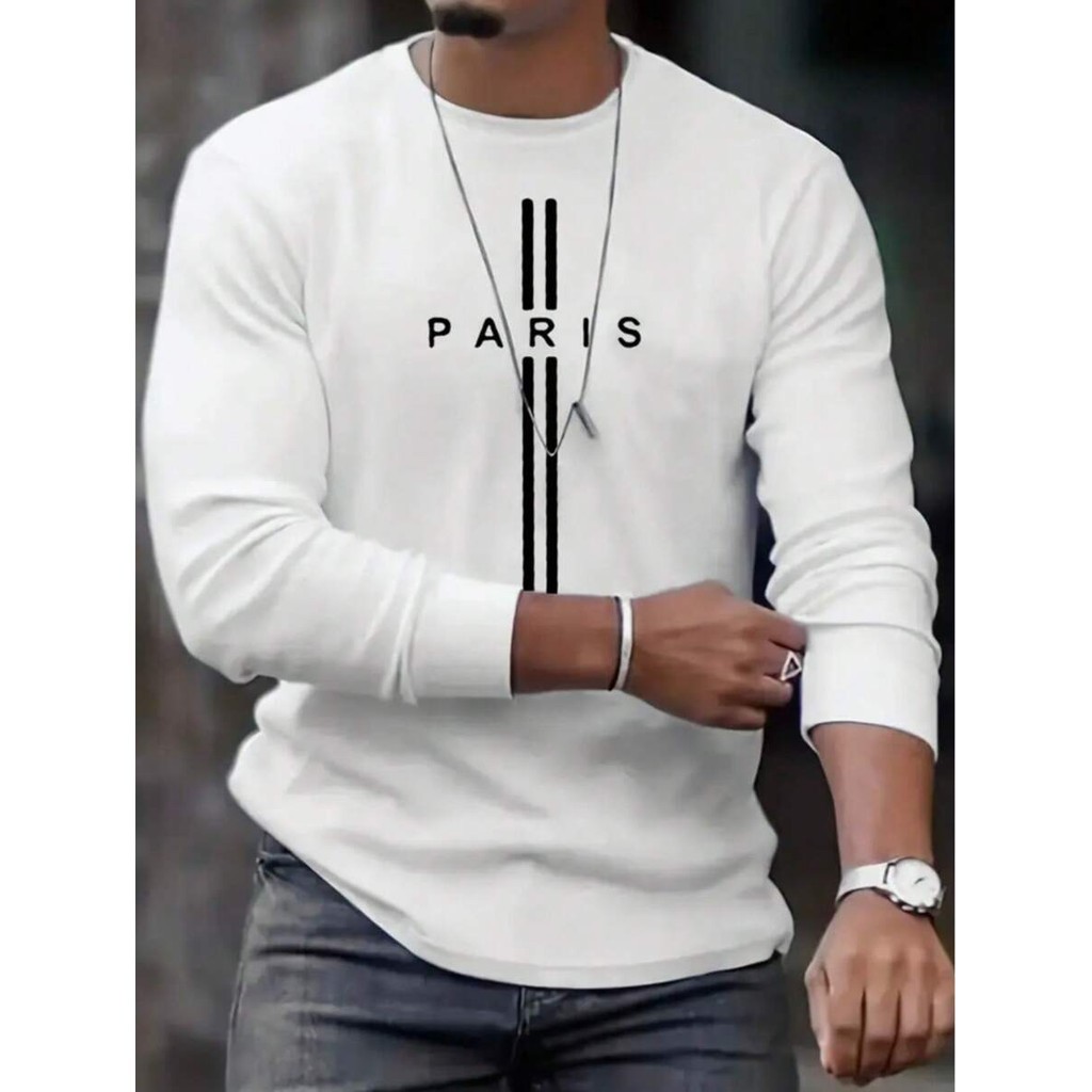 Camiseta Manga Longa Casual Lançamento Malha 100% Algodão Frio Estampada em Oferta na Shopee