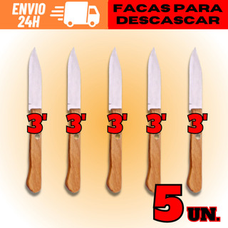 KIT 5 Facas Para Descascar Legumes E Frutas De Aço Inox Com Cabo De Madeira Nº3 Envio Rápido