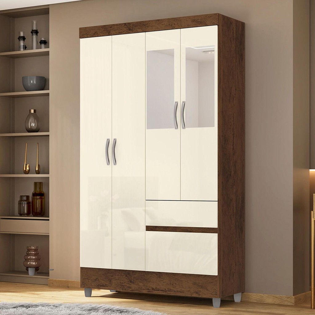 Guarda Roupa Solteiro 103cm Com Espelho Mayra Imbuia/Champanhe V02 - Mpozenato em Oferta na Shopee