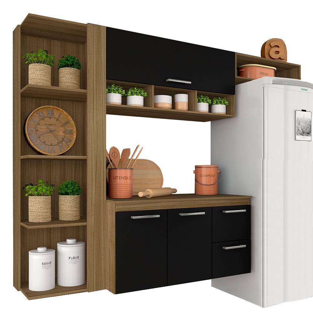 Armário De Cozinha 4 Peças 3 Pts 2 Gav Galicia Ter/ Preto- M.arapongas em Oferta na Shopee