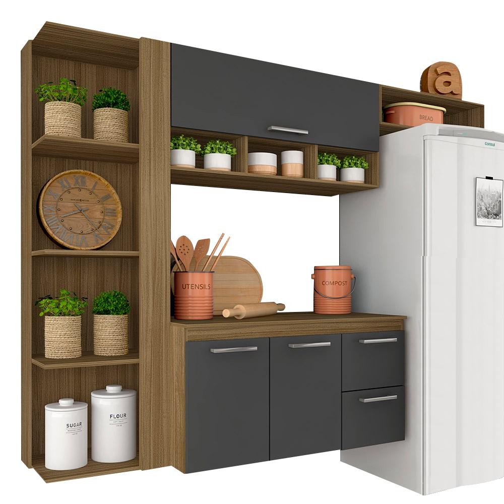 Armário De Cozinha Galicia 4 Pçs 3 Portas Bor/grafi - Móveis Arapongas