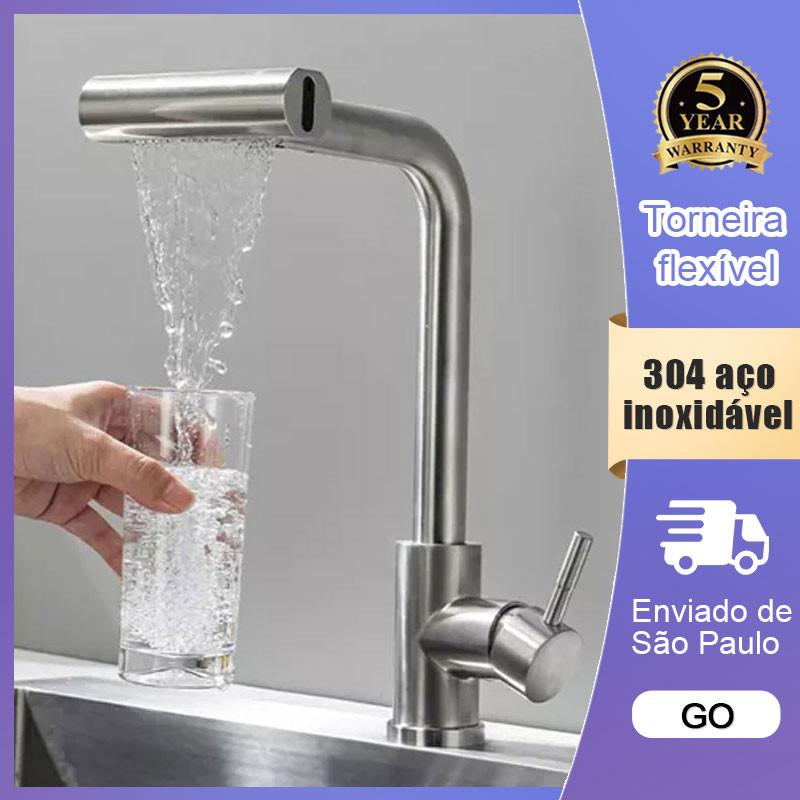 Torneira De Cozinha 4 Modos Aço Inox 304 Rotação de 360° Com Spray Flexível Cor Prata Escovado