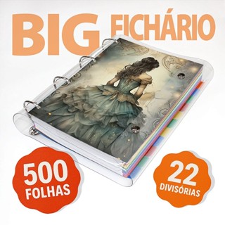 Big Fichário Universitário 500 folhas + divisórias Sonhos Turquesa 2 em Oferta na Shopee