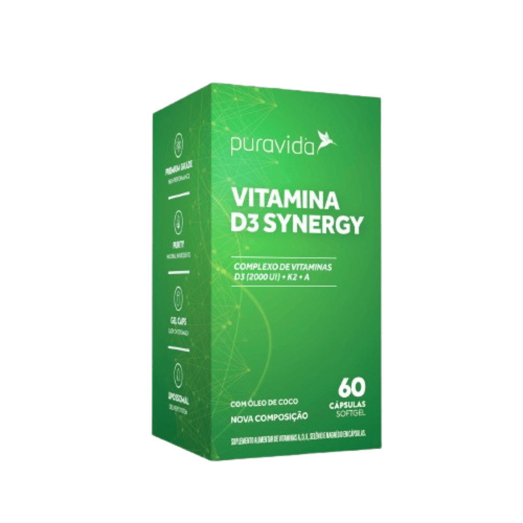 Vitamina D3 Synergy Pote Com 60 Cápsulas PuraVida / NEUTRO em Oferta na Shopee