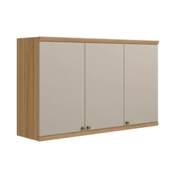 Armário Aéreo Cozinha 120 Cm Route 3 Portas 100% Mdf Jequitibá/Off White Fosco - Pnr Móveis