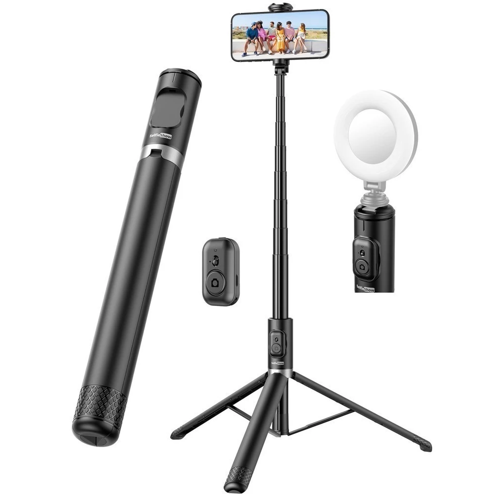 Tripé de bastão de selfie para celular de 1,7 m, controle remoto integrado, portátil FANG