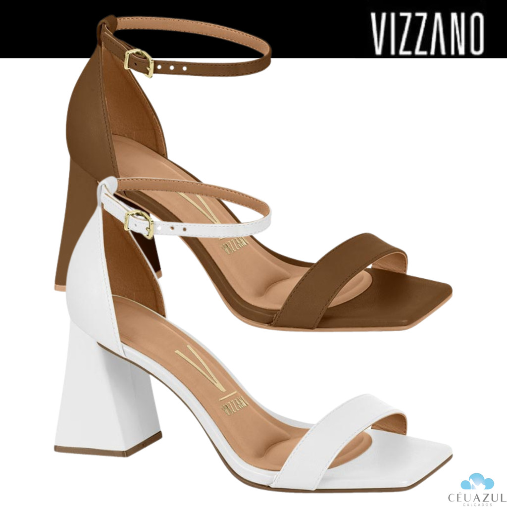 Sandália Feminina Vizzano Salto Alto Grosso Geométrico Calcanhar Fechado em Oferta na Shopee