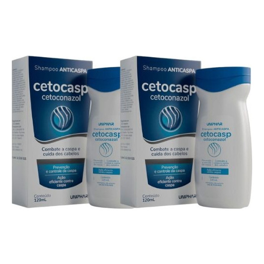 2 Shampoo Anticaspa Cetocasp Com Cetoconazol Uniphar 120ml em Oferta na Shopee