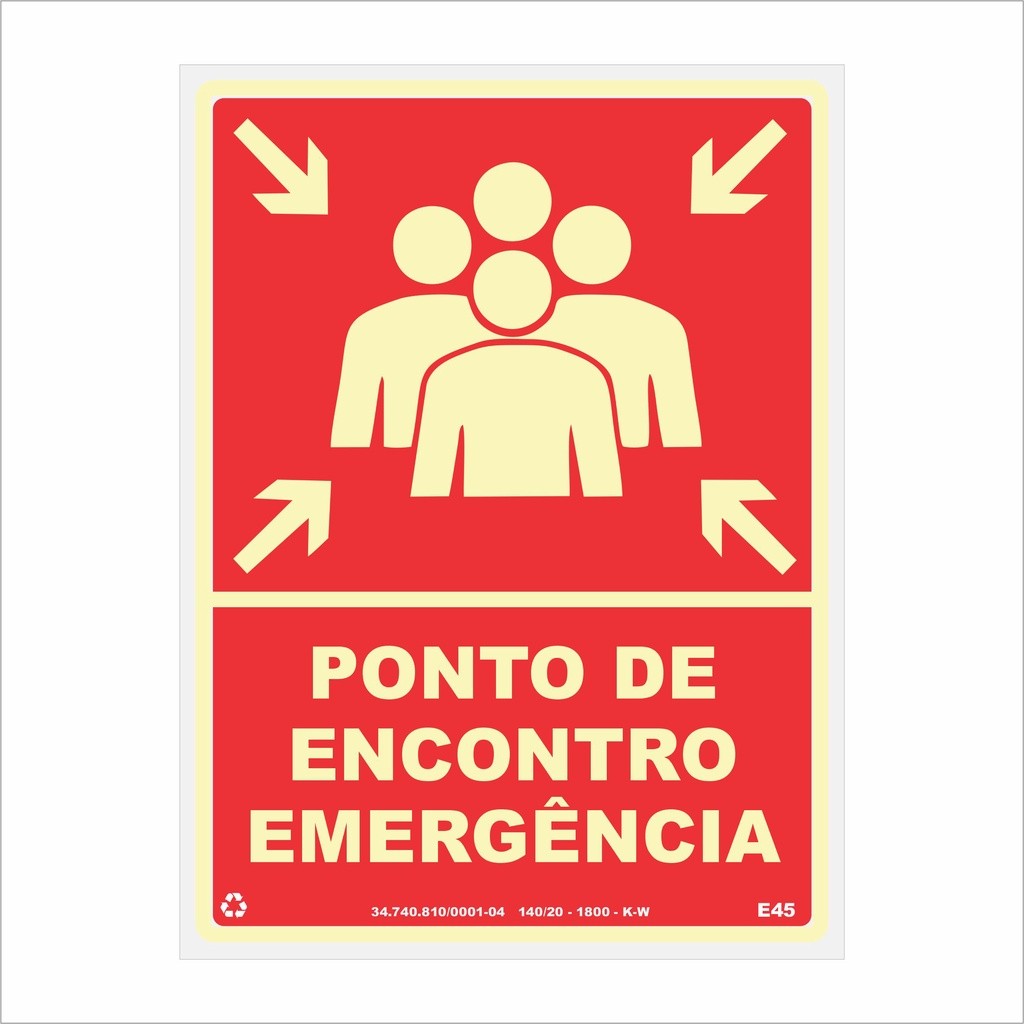 Placa de Sinalização Ponto de Encontro de Emergência (Vermelha)