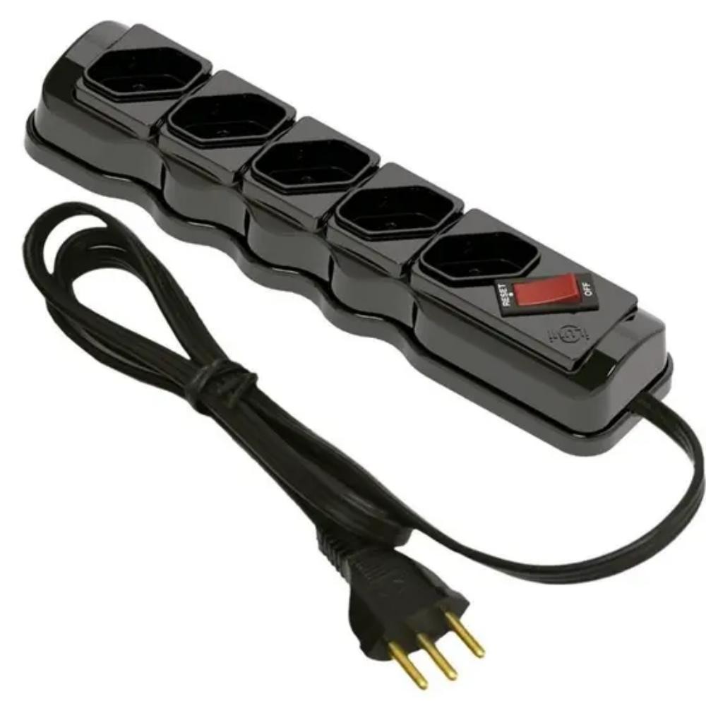 Filtro De Linha Protetor 5 Tomadas 1 Metro Bivolt Computador Video Game Televisão Cor Preto Ilumi