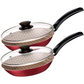 Jogo de Frigideiras com Tampa 24cm Tramontina Turim em Alumínio Antiaderente Vermelho em Oferta na Shopee