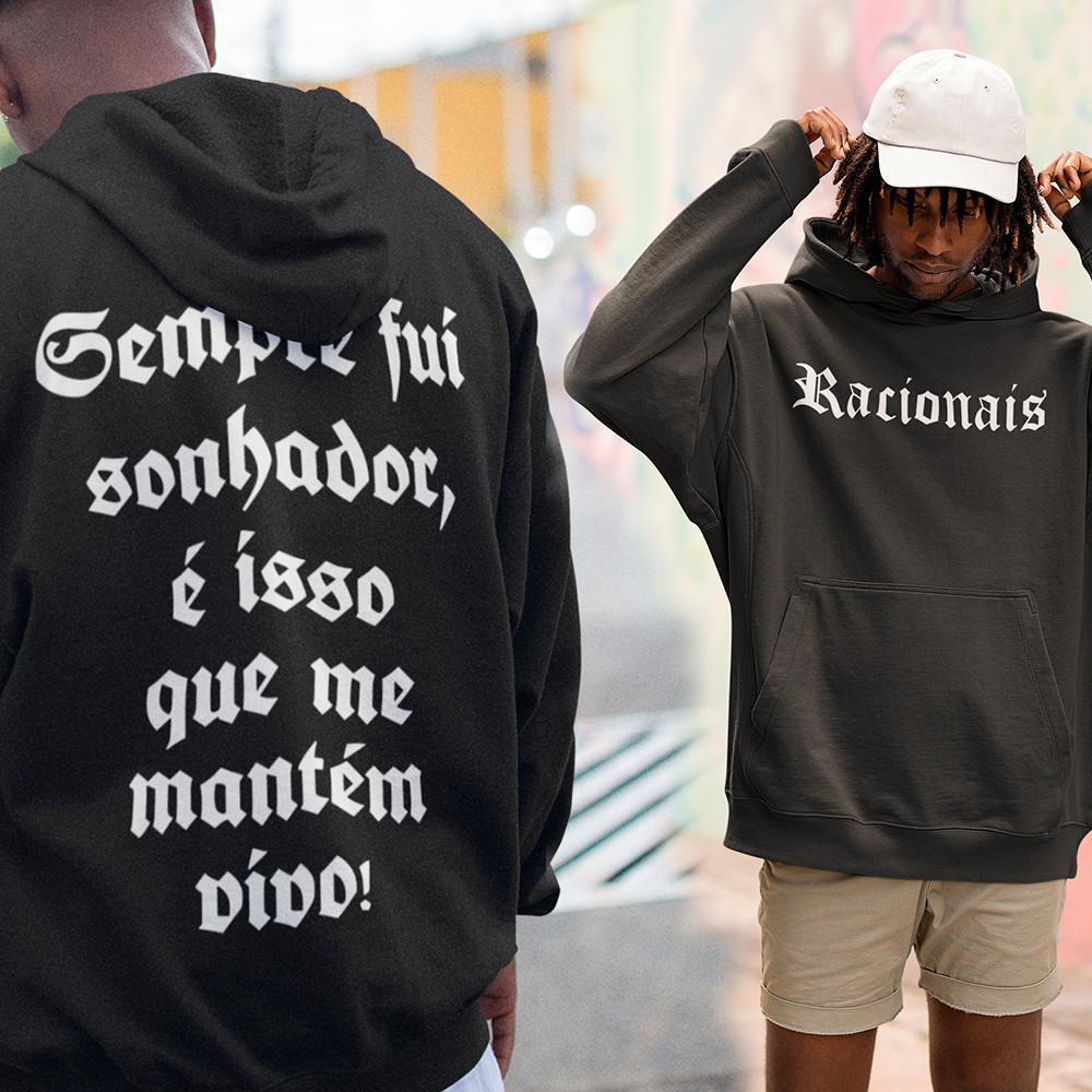 Moletom Racionais MC's Frase Sempre Fui Sonhador Musica Blusa De Frio Rap HipHop Casaco Com Capuz