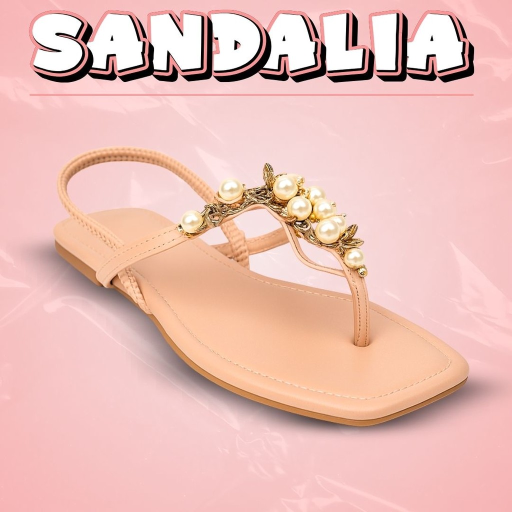 Sandália Rasteira com Pedraria Feminina Confortável e Prática