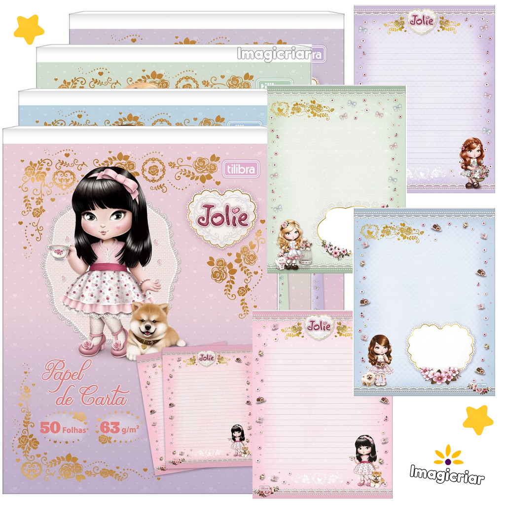 Bloco Papel de Carta Jolie Vintage Tilibra | Papel de Carta Decorado, Pautado, Colorido, Fofo, Romântico, Bonequinhas