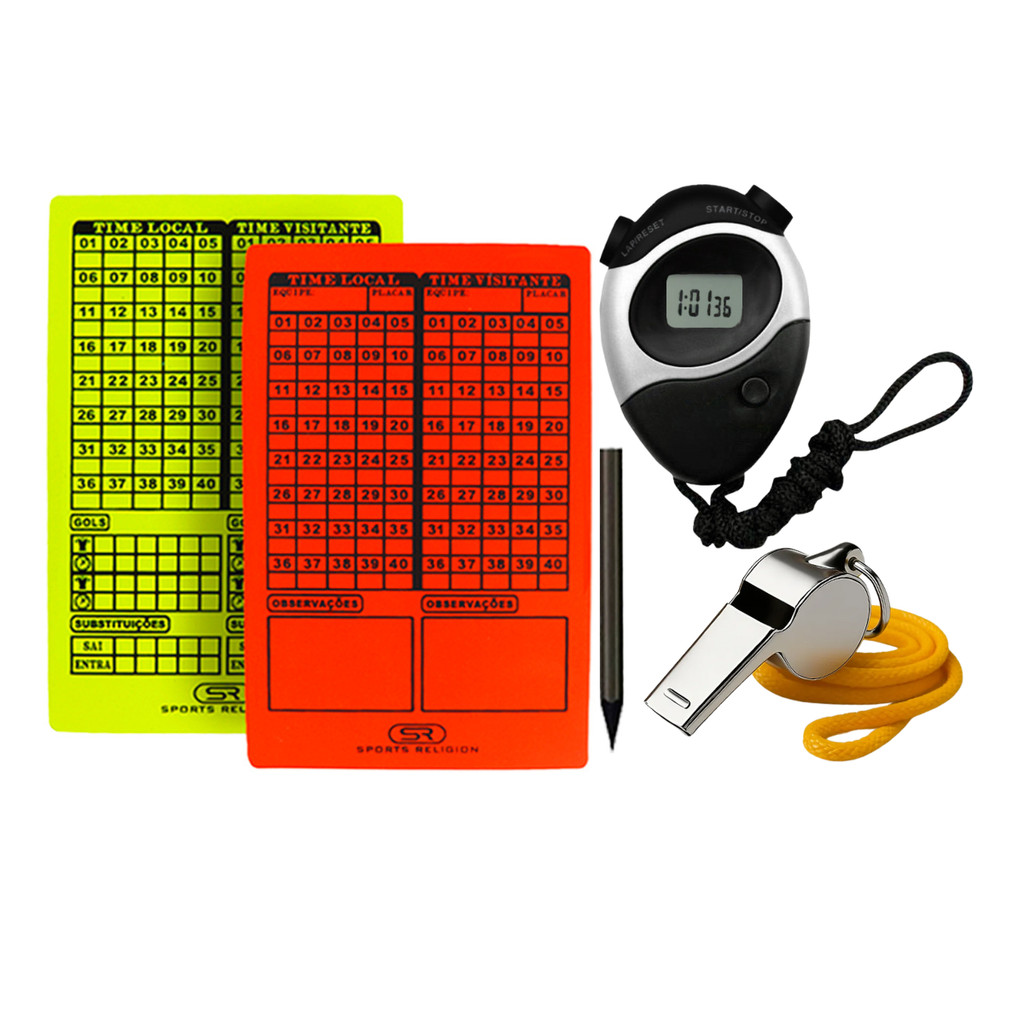 Kit Árbitro Futebol - Par De Cartão Fluo + Apito Com Cordão em Oferta na Shopee