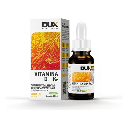 Vitamina D3 K2 20ml Sabor Limão DUX Líquida Alta Absorção Ossos Imunidade Saúde Diária Suplemento