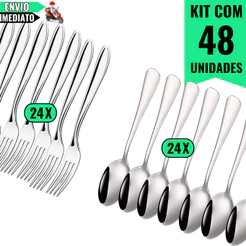 Kit com 48 Talheres Inox – 24 Garfos de Sobremesa e 24 Colheres de Chá para Café Colonial, Festas e Eventos