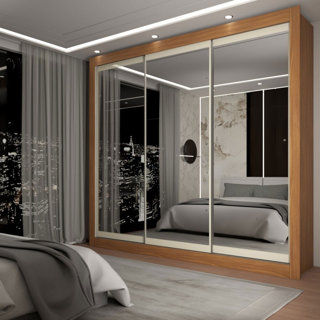 Guarda-Roupa Casal Del Plata 3 Portas 4 Gavetas Espelhado em Oferta na Shopee