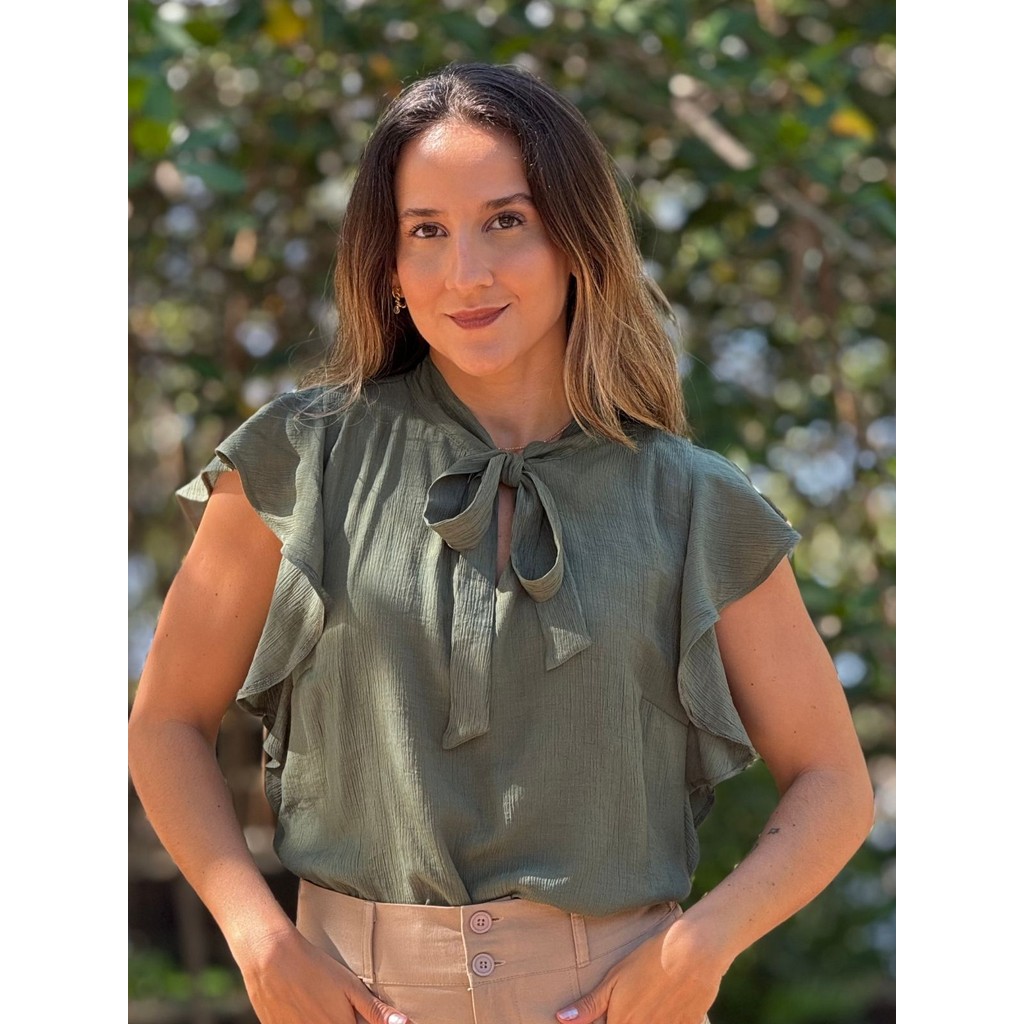 Blusa Feminina Babado com Laçarote Mangas Soltas Estilo Office Escritório Cores Outono Inverno