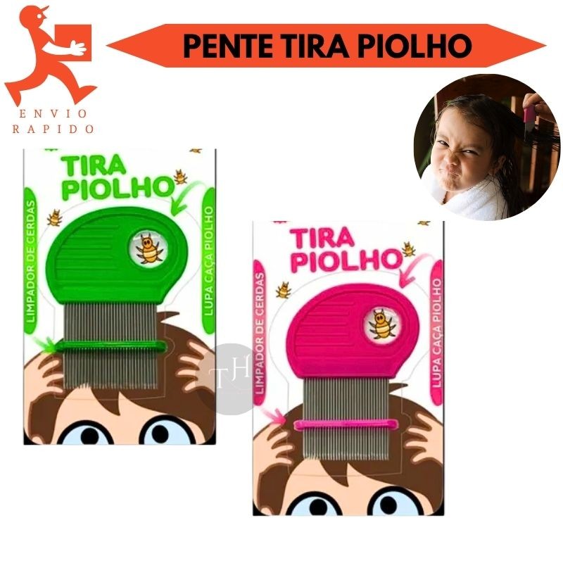 Pente Tira Piolho Lêndeas Com Limpador De Cerdas Lupa Infantil Adulto