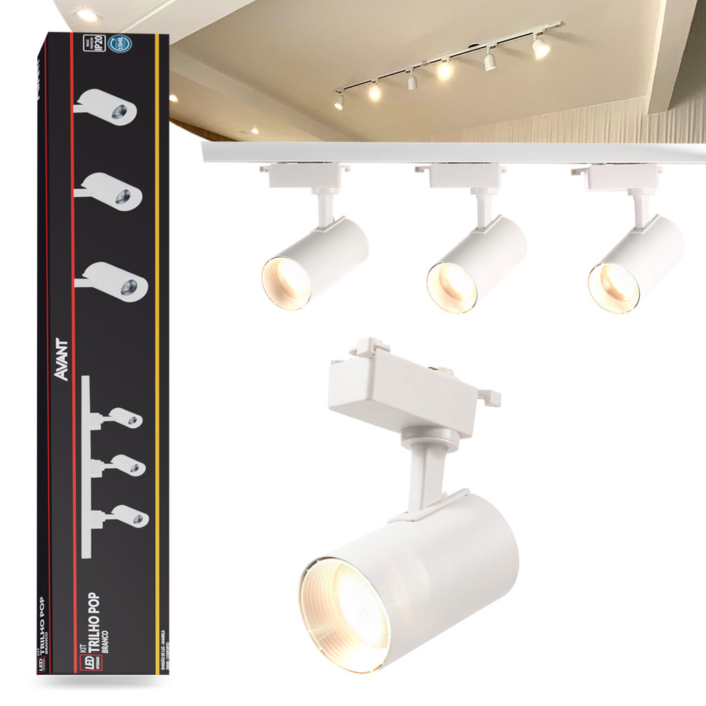 Kit trilho Eletrificado 3 Spot Led + 1 Metro de Trilho Pop 15w 3000k Branco Quente 110v/220v Branco Cod: 251931388 - Home & Living