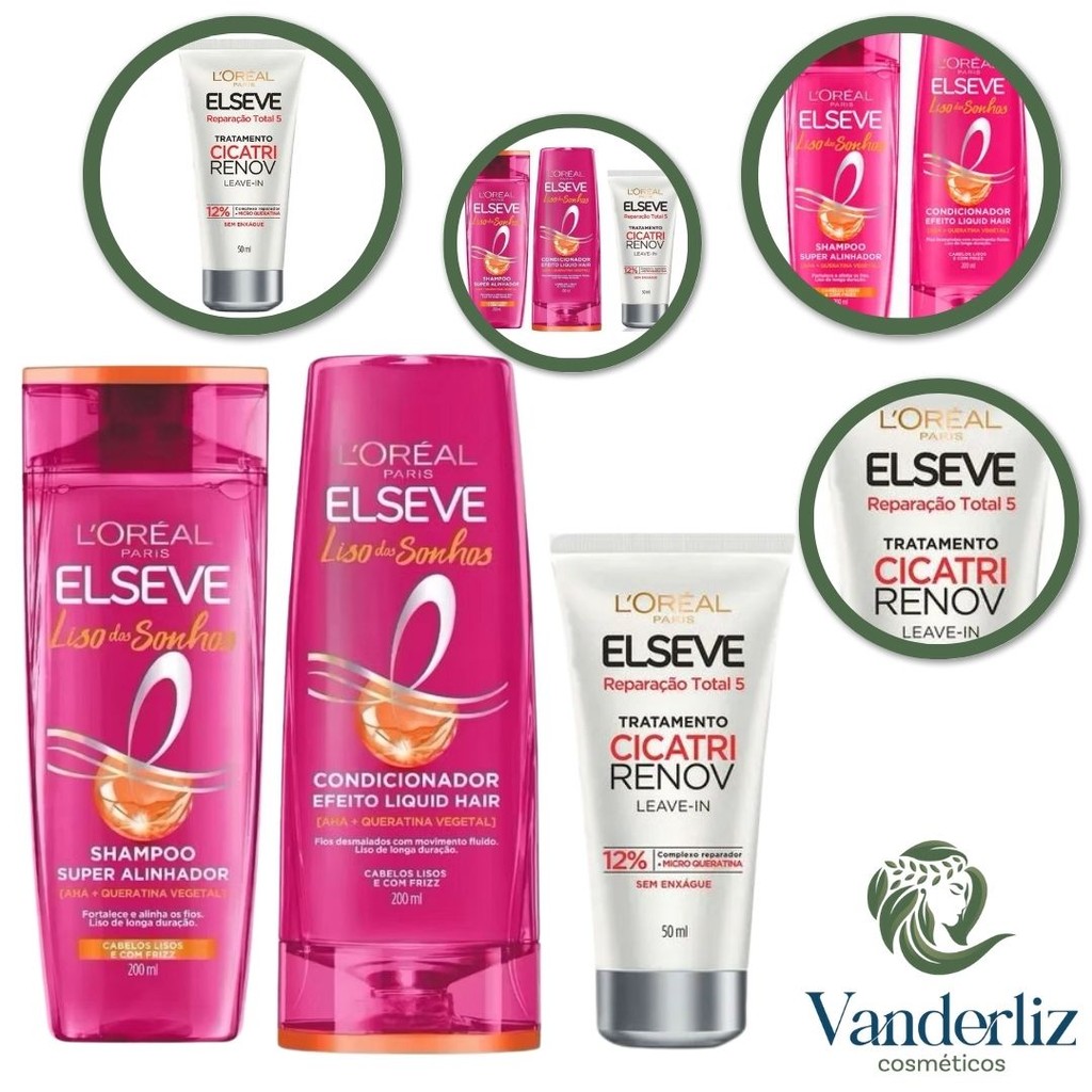 Kit Shampoo e Condicionador 200ml Liso dos Sonhos Efeito Botox + Leave in Elseve 50ml