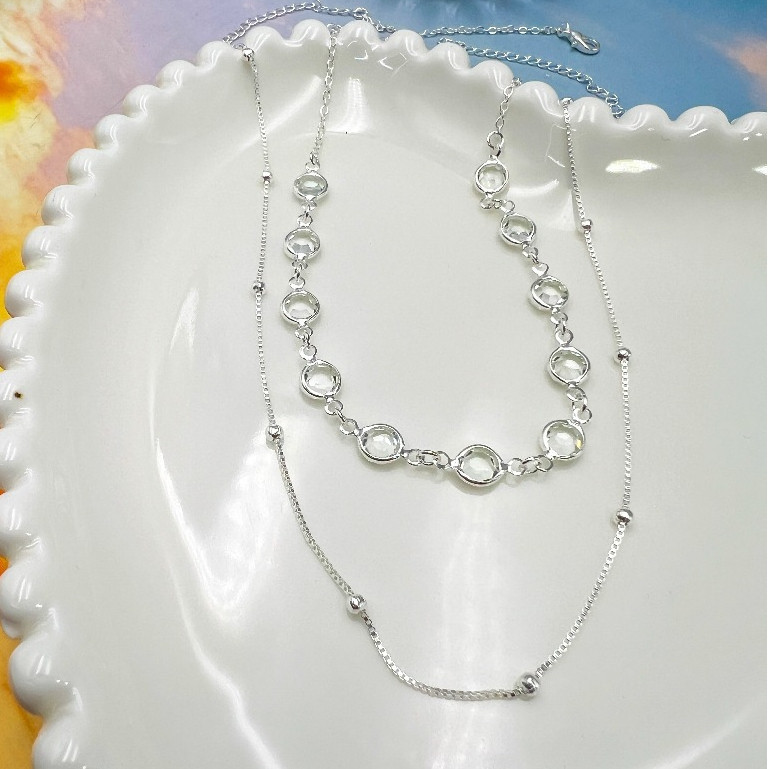 KIT 2 Choker Colar prata 925 de bola delicado + Colar Com bolinhas transparentes banhado a ouro 18K — imagem 2 de 2