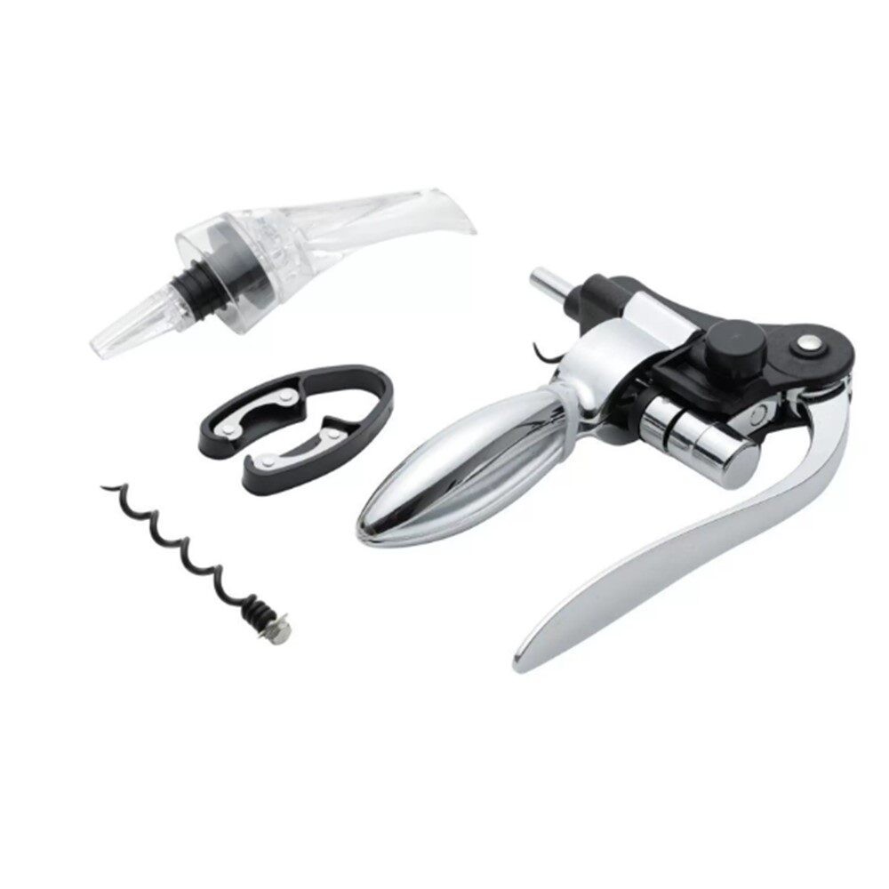 Conjunto para Vinho Inox com Saca-rolha Aerador, Espiral e Corta Lacre 4 Peças Wolff