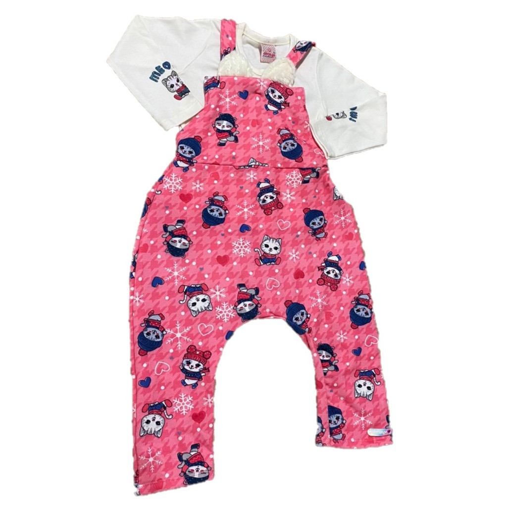 CONJUNTO INFANTIL M/L ABRANGE JARDINEIRA ESTAMPADA URSINHO + BLUSA