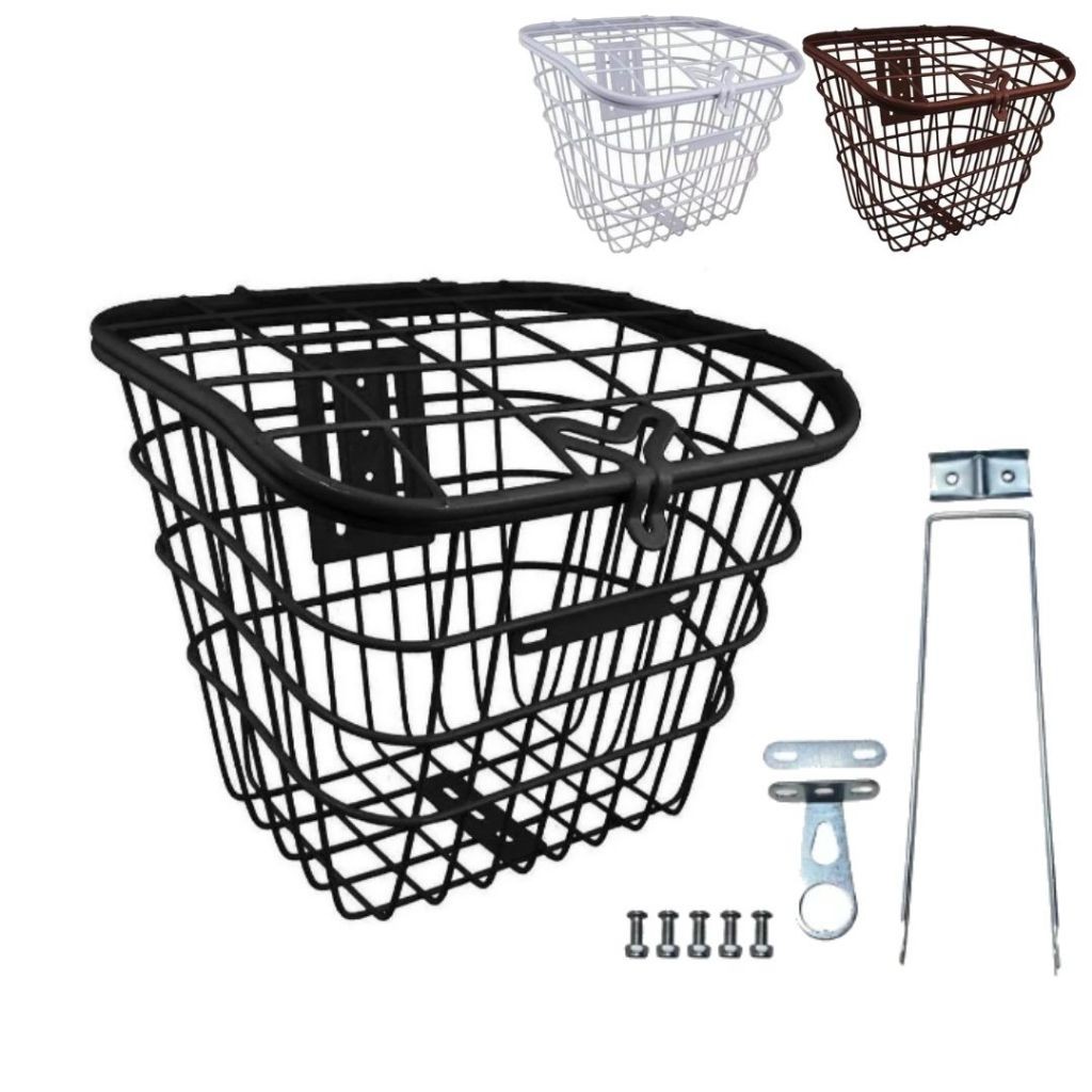 Cesta Cestinha de Bicicleta Com Tampa Aço Reforçado Revestido Kit Completo em Oferta na Shopee