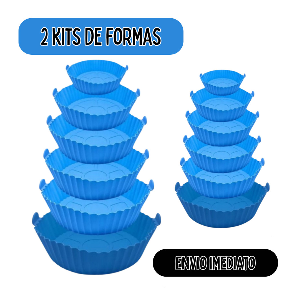 Forma Para Air Fryer 2 Kits com 6 Formas Silicone Lavável Microondas Fritadeira Forno Reutilizável Antiaderente